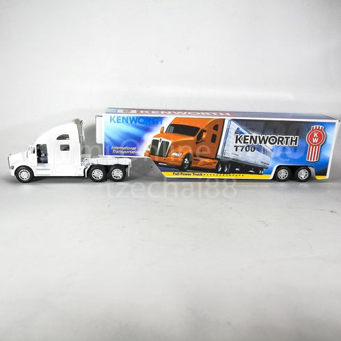 T700 1:68 Pullback KiNSMART Kenworth Container Truck, Scale, Die Cast Metal Model, White with Decals, Action