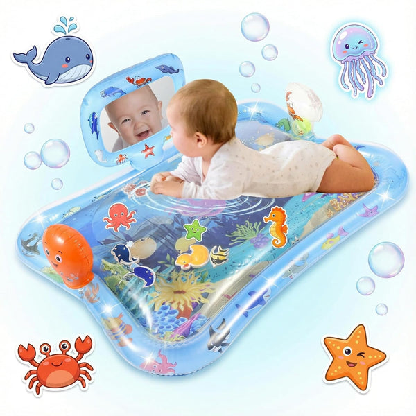 Inflatable Tummy Time Water Mat with Mirror Portable Baby Play Mat for