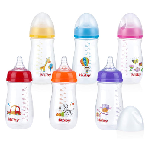 1 Pack 1 Nuby Wide Neck Bottle with Anti-Colic Air System, Colors/Prints May Vary, of Bottle