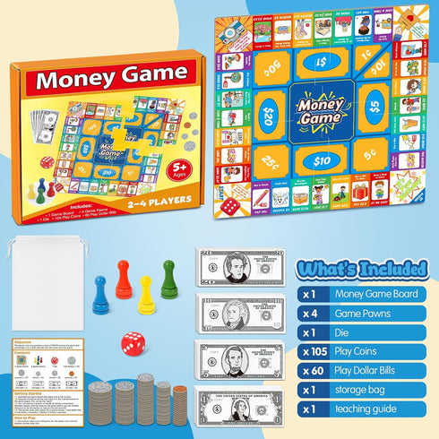 Torlam Money Board Games for Kids, Coins and Bills Toddler Pretend Play Toys, Money for Kids Learning Education