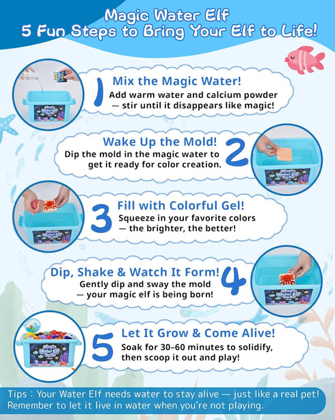 LiveThingYoung 20 24 3+, Magic Water Elf Toy Kit Gels & Molds Magic Gel Water Pets for Kids Fun Squishy Maker Sensory