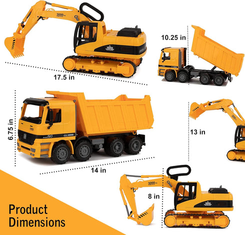 Toy To Enjoy Excavator & Dump Truck Toy Set of 2, Moveable Claw & Lifting Back, Construction Vehicle for Kids