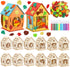 12 Sets Wooden Fall Halloween Houses, DIY Unfinished Craft Kit with Pumpkin Decor and Watercolor Pens