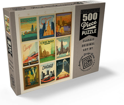 MyPuzzle Chicago Multi-Image Print - Edition 1 Vintage Poster, Premium 500 Piece Jigsaw Puzzle for Adults