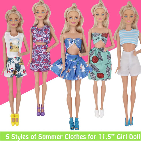 89Pcs Doll Clothes and Accessories for 12 Inch Boy Doll and 11.5 Inch Girl Doll, Seaside Wear Clothes and Shoes