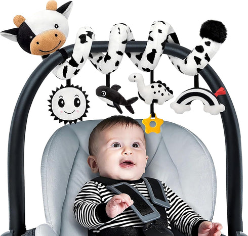 0-6 Spiral Car Seat Baby Toys Months, Infant Carseat High Contrast Sensory Toys Hanging Stroller Accessories, Newborn