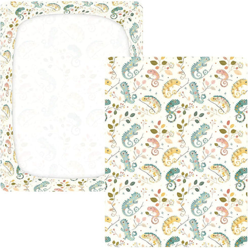 miaozhen 1 Pack 52x28 Cotton Crib Sheets for Baby Boys Girls Comfy Breathable Off White Playful Chameleon Colorful