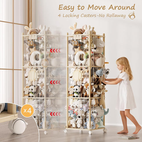 Stuffed Animal Storage,Wood Stuffed Animal Storage Zoo with Wheels,Vertical Stuffed Animal Holder with Thicker Elastic