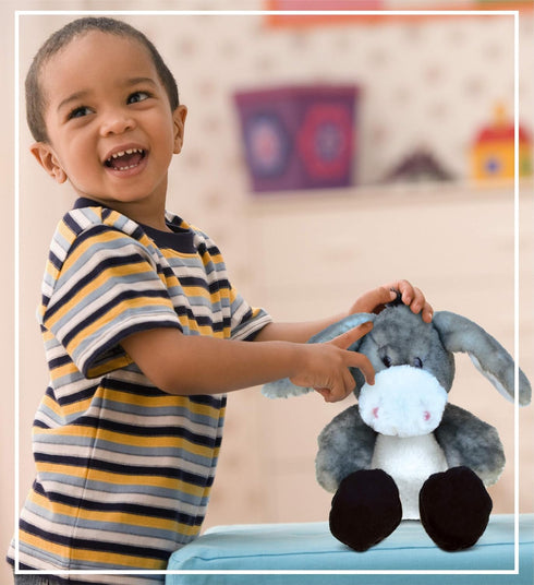 DolliBu Plush Donkey Stuffed Animal - Soft Plush Huggable Grey Donkey Toy, 9 Inches