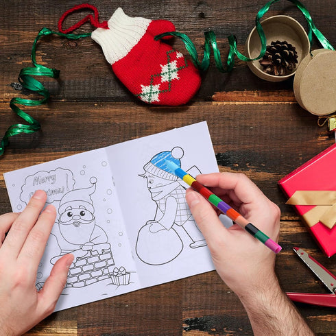 24 24 Set Funrous Pcs Bulk Christmas Coloring Books with Stackable Crayons Christmas Mini Coloring Books for Xmas