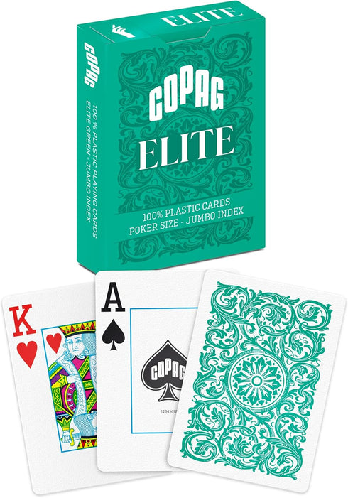 Copag Elite 100% Plastic Playing Cards, Poker Size (Standard) Jumbo Index Single Deck in Green