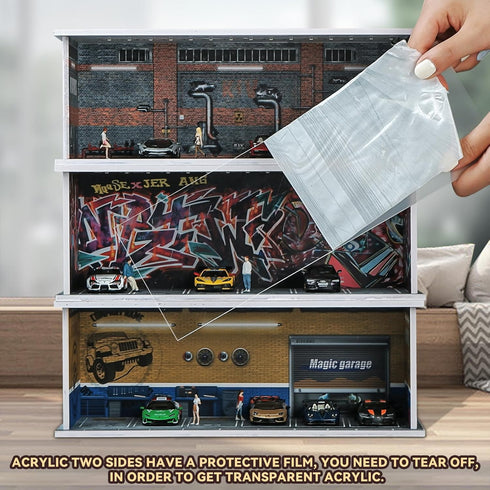 1:64 Car Model Display Case with Lights - Hot Wheels, Matchbox Cars, Diecast Alloy Storage Box