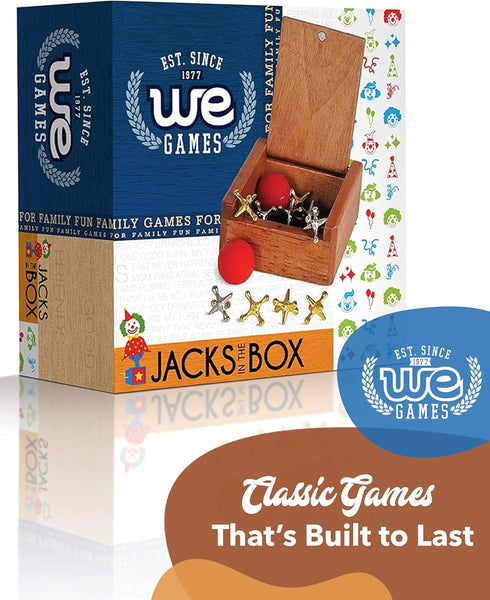 WE Games Classic Metal Jacks Set – Nostalgic Floor Game with 2 Red Balls in Keepsake Wooden Box