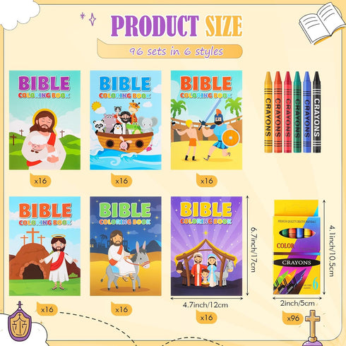 Gilprop 336pcs Christian Coloring Books with Crayons for Kids Easter Mini Coloring Book Bulk Religious Bible Story