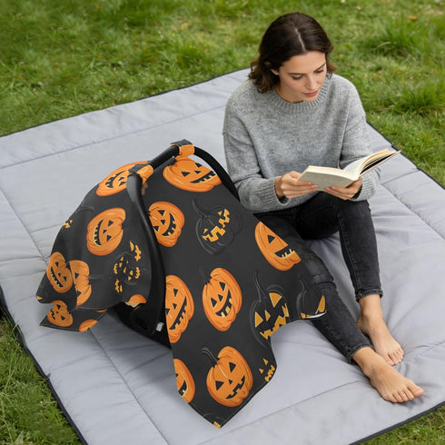 Mazeann Orange Black Pumpkin Halloween Car Seat Cover Baby Breathable Soft Infant Carseat Covers Canopies Babies