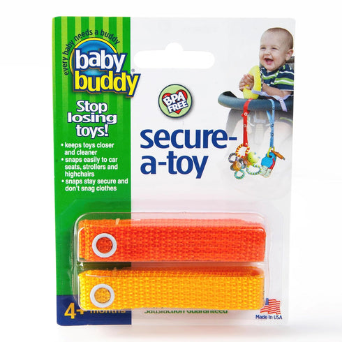 Baby Buddy Secure-a-Toy - Adjustable Pacifier and Teether Strap, Orange Gold, 2 Pack