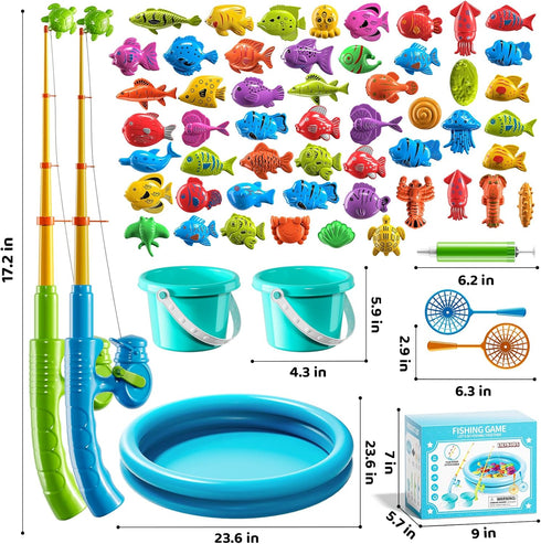 LILYBUDS 3 4 5 6 7 8, Summer 3-5 4-8 Magnetic Fishing Game Pool Toys for Kids Water Table Bathtub Toys with Inflatable