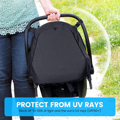 Orzbow Universal Baby Car Seat Sun Shade, Infant Car Seat Sun and Sleep Shade Cover with Storage Bag, Breathable and Blocks UP to 99% of The Sun's Rays(UPF 50+), Protects Babies from Sun's Rays, Black