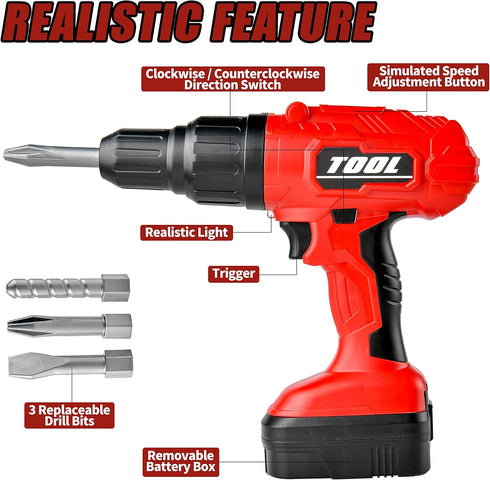 Set 3-5 Set Toy Choi's Toy Drill - Electric Pretend Play Tool with Realistic Sound & Action, Construction Toy Tools