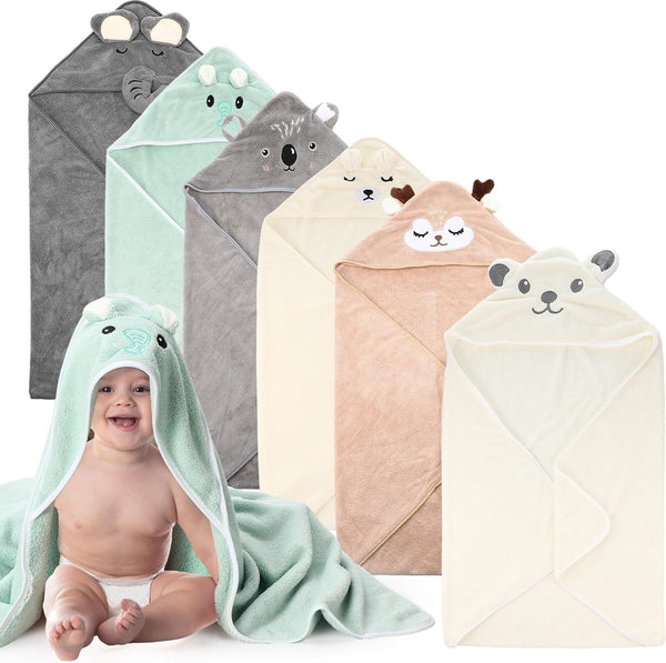SmoothNovelty 6 Pack Baby Hooded Towels Infants and Toddlers Coral Fleece Baby