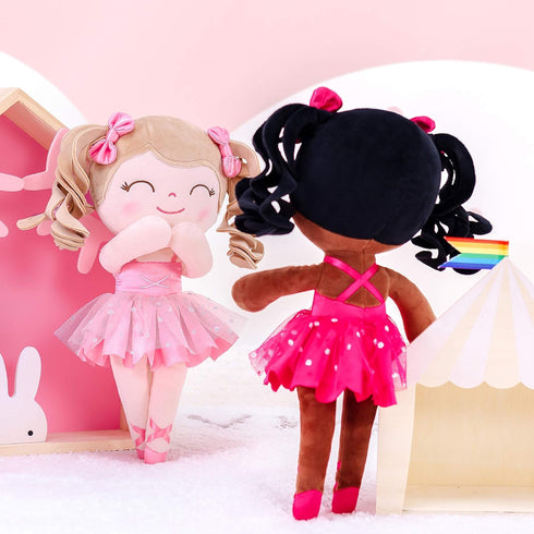 Gloveleya Baby Doll Gifts - Plush Curly Hair Ballet Dolls, Soft Girl Toys, Pink, 33CM