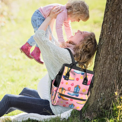 Hsnar Backpack Cartoon Flower Boots Waterproof Diaper Bag Large Capacity Baby Bag with Stroller Straps, Multi-Pocket