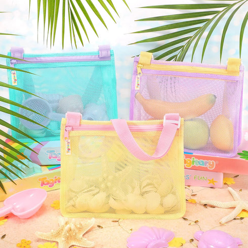 Summer Tagitary Beach Toys Mesh Beach Bags Sand Toys Kids Seashell Bag with Zipper,Outdoor Toys Travel Must Have