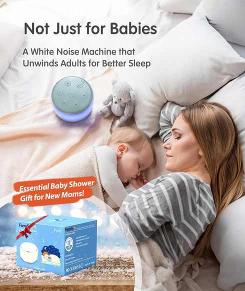 34 FamiSym White Noise Sound Machine Baby for Sleeping with Night Light Soothing Sounds, Rechargeable White Noise