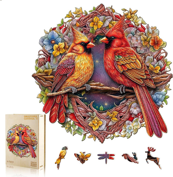 Wooden Puzzles for Adults, Wooden Cardinal Puzzle, Wooden Jigsaw Puzzles for Adults,