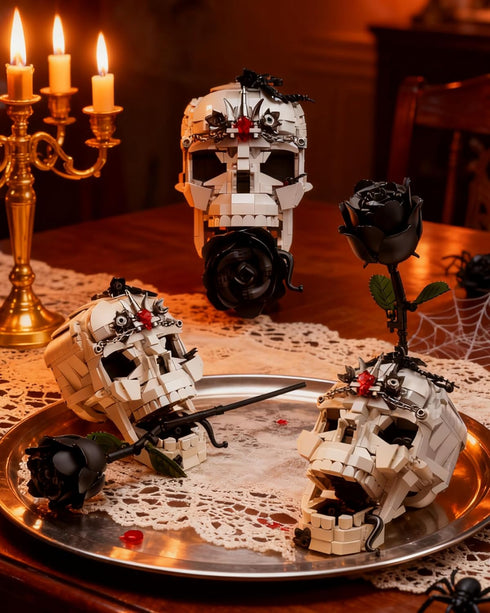 ONIMISC Set, 3 1 Skull Black Rose Flower Building in Gothic Horror Decor Botanical Artificial Flowers Collection Toys