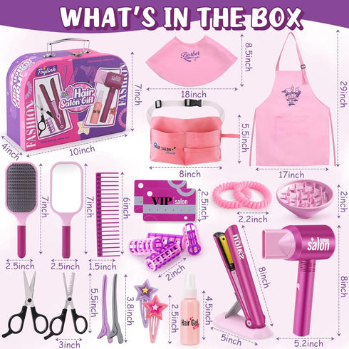 Hair Salon Pretend Play Toys for Girls - Makeup Playset with Hairdryer, Straightener, and Portable Box for Ages 3-6
