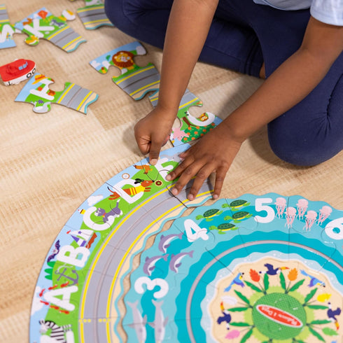 Melissa & Doug Round the Shore Tracks Cardboard Jigsaw Floor Puzzle - 48 Pieces with Wind-Up Vehicles for Boys and