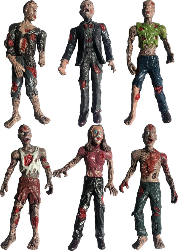 PowerTRC Toy Zombie Action Figures, Movable & Detachable Joints, Mini Zombie Figurines, Pack of 6, 4 Inches Tall