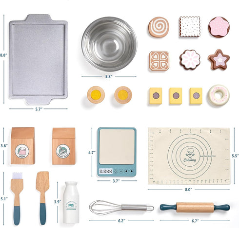 Toywoo Sets 3-6 Wooden Play Food for Kids, Pretend Play Kitchen Accessories with Shopping Bag, Cutting Toys, Gift