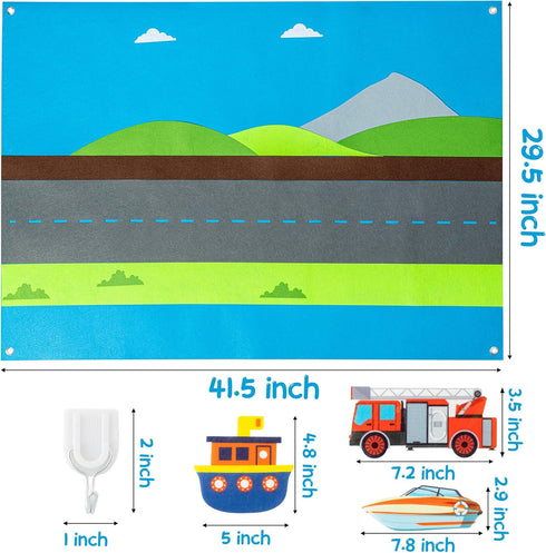 WATINC 35Pcs Vehicle Felt Story Board Set, 3.5Ft Preschool Transportation Themed Storytelling Kit for Kids