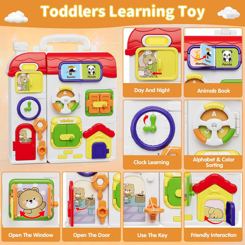 1-3 2-4Musical 12-18 1 HYES Montessori Busy Board for Toddlers Toy for Month Age, Early Educational Learning Birthday
