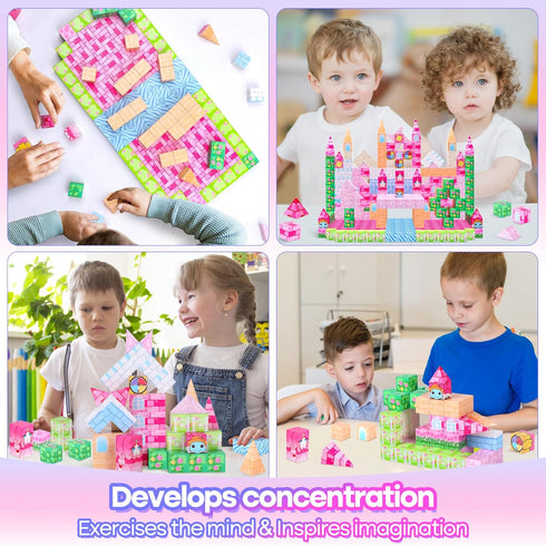 SeedYond Block-122PCS Sets,Castles 3+,Upgraded Gifts(1 inch) Magnetic Magnetic Building Blocks Magnet Cube Building
