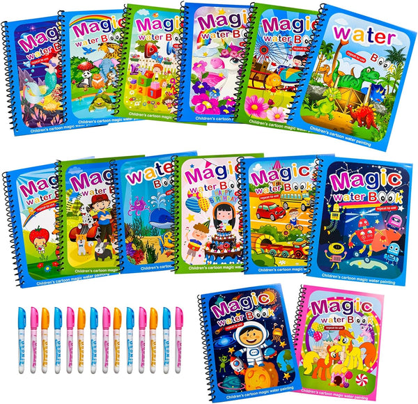 14 Pack Water Coloring Books, Reusable Water Doodle Book Toys, Educational Learning Kits Gifts for Toddlers