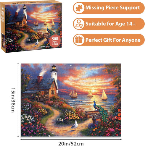 Ciavotie 500 (20.5"x15"), 1:1 Jigsaw Puzzles for Adults Pieces, Cottage by The Sea Interlock Perfectly No Dust, Home