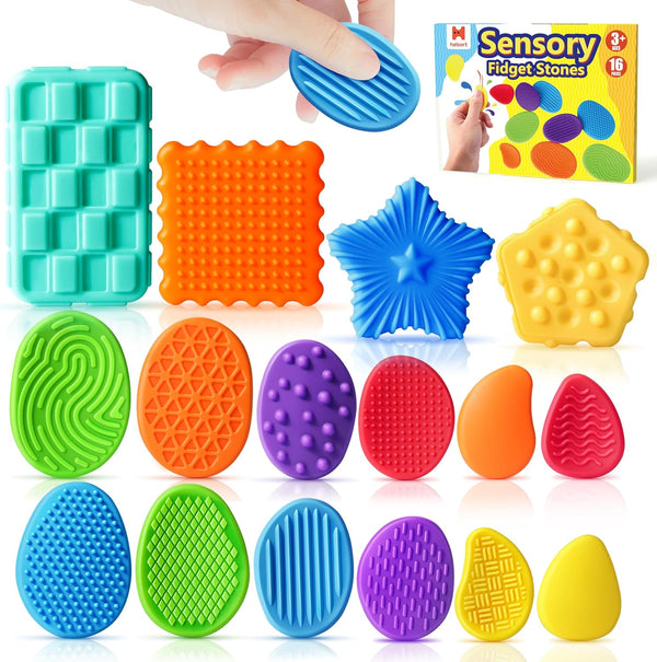 Helsort Sensory Fidget Toys for Kids Adults: 16 Pack Textured Worry Stones for