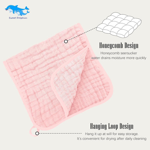 12 Pack 100% SWEET DOLPHIN Muslin Burp Cloths Large Cotton Burping Clothes for Baby Drool - Absorbent and Soft Boys