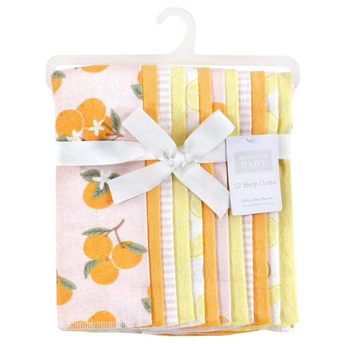 Hudson Baby Unisex Baby Cotton Flannel Burp Cloths Bundle, Citrus Orange, One Size by Hudson Baby