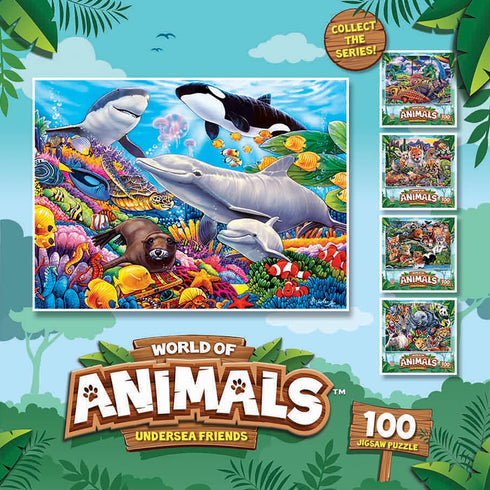 Masterpieces World of Animals 100 Piece Jigsaw Puzzle for Kids, Undersea Friends - 11.5"x15"