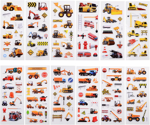 BEESTECH 400+ Cars and Truck Stickers for Kids, 24 Sheets Construction Stickers for Birthday Party Favors