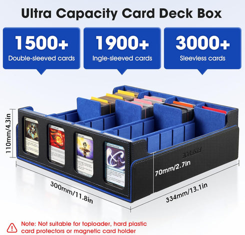 FTSFVOE Commander 3000+ 24 Trading Card Storage Box for - Card Deck Box with Removable Cover, Colorful Divider Tabs