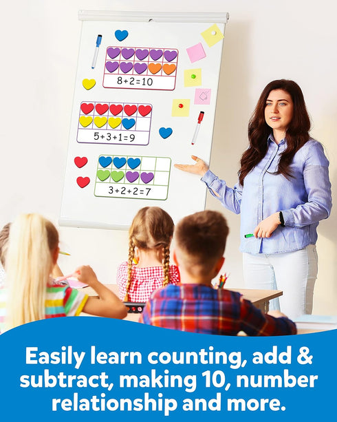 Coogam Magnetic Ten Frame Set - Math Manipulative Games for Kids with 6 Ten Frames, 60 Magnetic Counters, Montessori Toy
