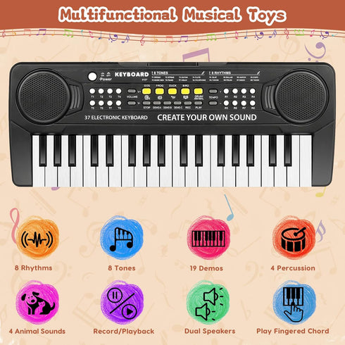 37 Key Upgrade Piano Keyboard for Kids - Musical Toys for 3-6 Year Old Girls, Electronic Piano with Microphone for