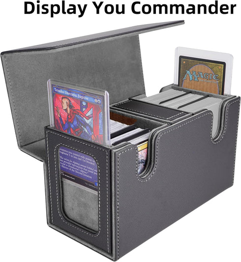 AFIING MTG Commander Card Storage Box - Fits 200 Double Sleeved Cards, 3-in-1 Card Deck Case, Strong Magnet Organizer