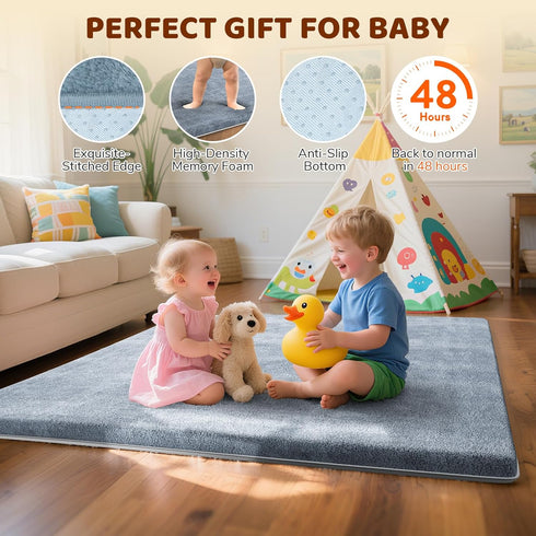 1.3'' 71''x 79'' Omzer Baby Play Mat for Floor - Comfortable Thick Playpen Mat with Washable Removable Cloth Cover
