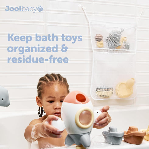 Jool Baby Bath Toy Storage Bag Mesh Holder for Kids Bathtub Toys Suctions to Wall, Machine Washable